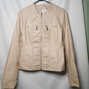 Guess Jacket XL Light Weight Fitted Faux Leather Moto Bomber Rouched Zipper